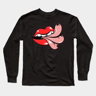 Funny red lips smile and tongue halloween mouth Long Sleeve T-Shirt